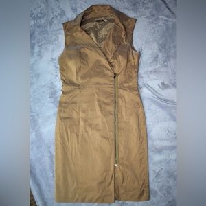 Ann Taylor Sz 2 camel brown zip up collared sleeveless dress
